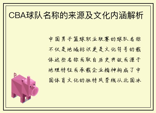 CBA球队名称的来源及文化内涵解析