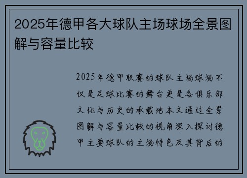 2025年德甲各大球队主场球场全景图解与容量比较